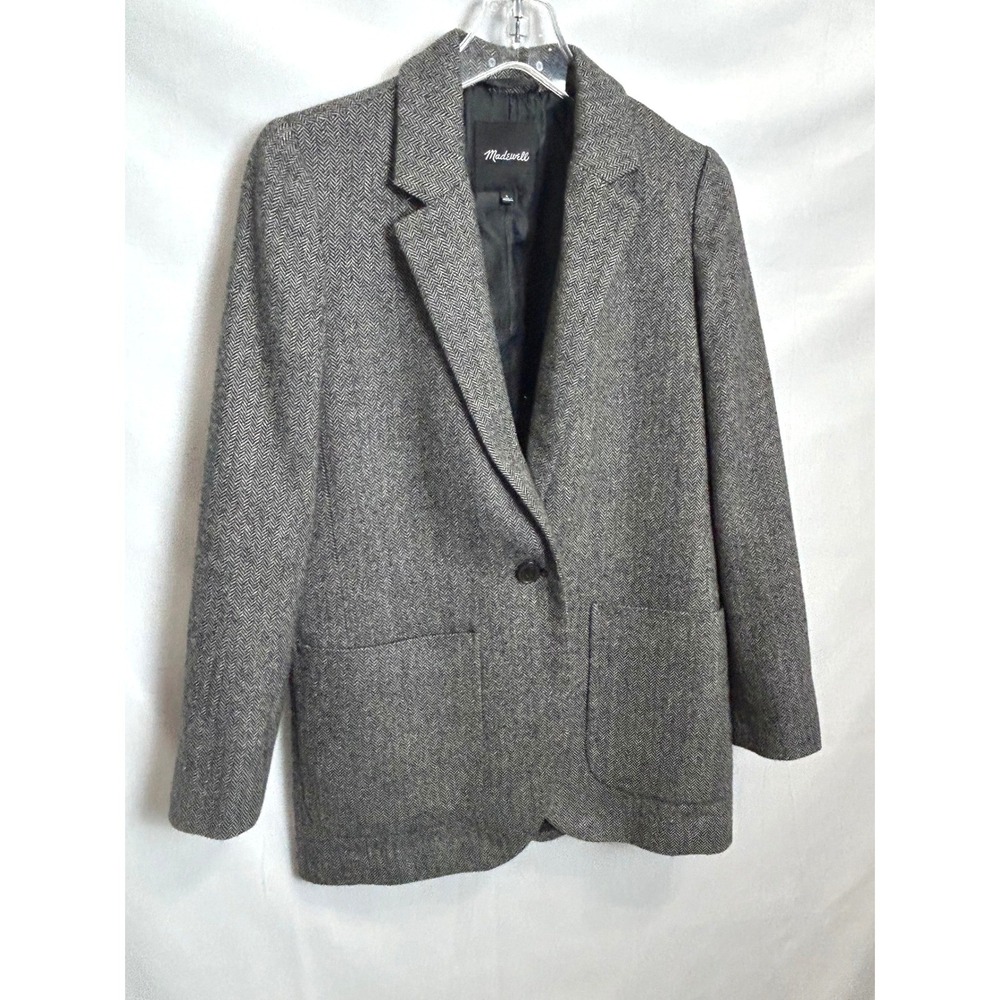 Madewell Grey Herringbone Wool Blend Blazer MA318 Womens Small Single Button - Picture 9 of 14